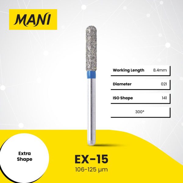 Mani Diamond Bur EX-15 Round End Cylinder Standard Grit Blue FG 19mm (5)