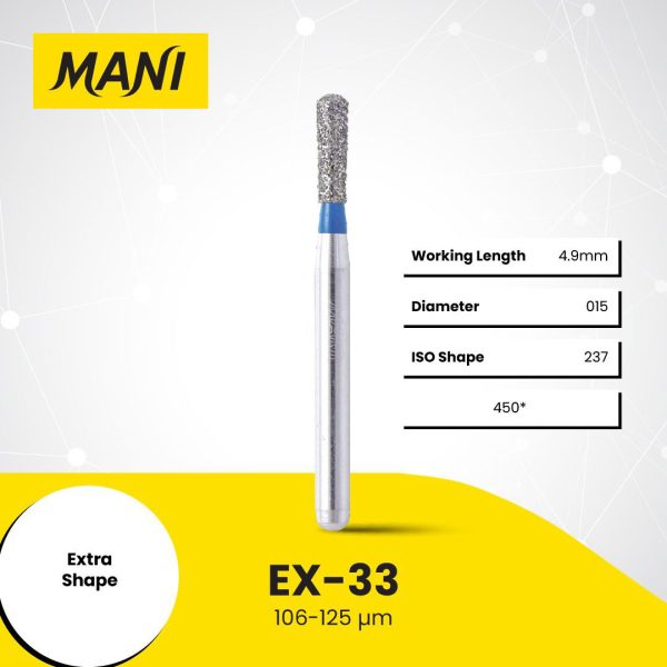 Mani Diamond Bur EX-33 Pear Standard Grit Blue FG 19mm (5)