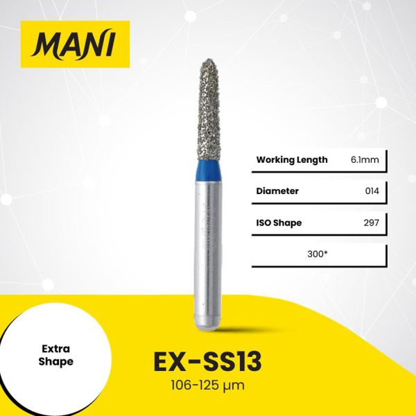 Mani Diamond Bur EX-SS13 Round End Taper Standard Grit Blue FG SS Super Short Shank 14.5mm (5)