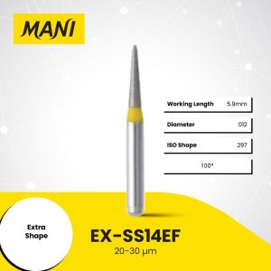 Mani Diamond Bur EX-SS14EF Round End Taper Extra Fine Grit Yellow FG SS Super Short Shank 14.5mm (5)