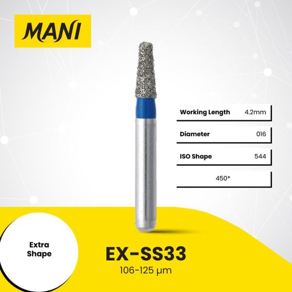 Mani Diamond Bur EX-SS33 Round Edge Taper Standard Grit Blue FG SS Super Short Shank 14.5mm (5) Mani Diamond Bur EX-SS33 Round Edge Taper Standard Grit Blue FG SS Super Short Shank 14.5mm (5)