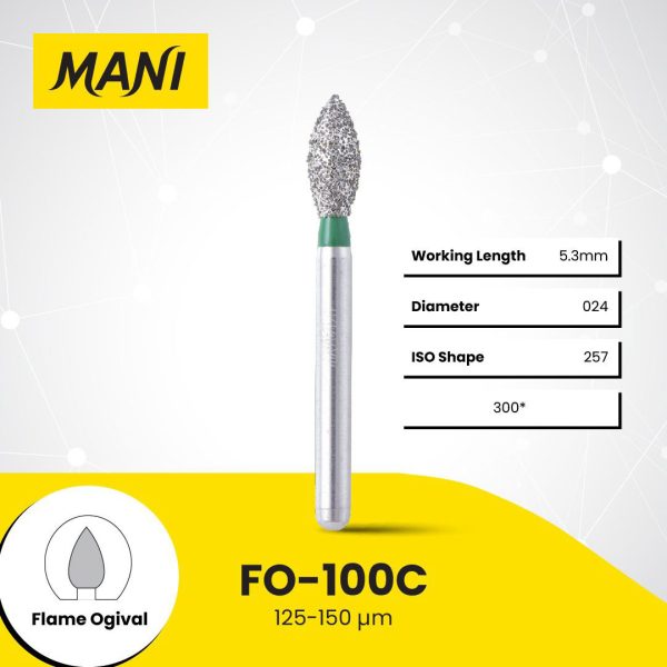 Mani Diamond Bur FO-100C Bud Coarse Grit Green FG 19mm (5) Mani Diamond Bur FO-100C Bud Coarse Grit Green FG 19mm (5)