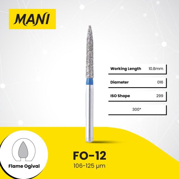 Mani Diamond Bur FO-12 Flame Standard Grit Blue FG 19mm (5)