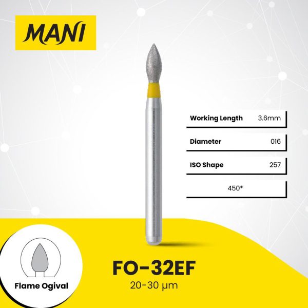 Mani Diamond Bur FO-32EF Bud Extra Fine Grit Yellow FG 19mm (5)