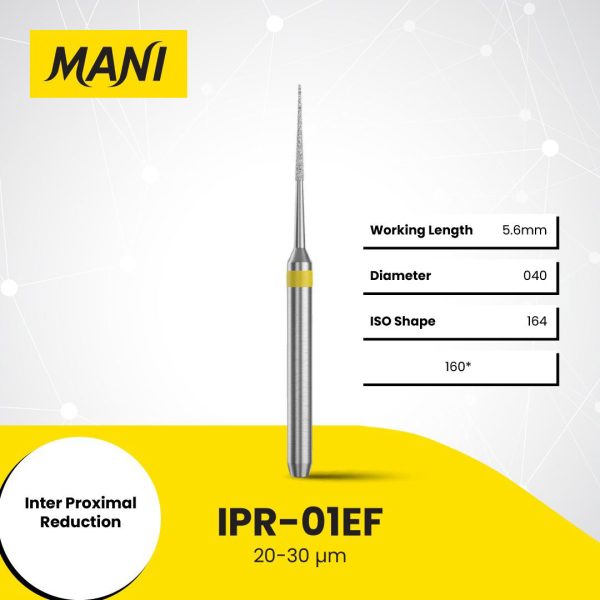 Mani Diamond Bur IPR-01EF Interproximal Reduction Extra Fine Grit Yellow FG 19mm (5)