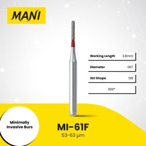 Mani Diamond Bur MI-61F Round End Cylinder Fine Grit Red FG 19mm (5)