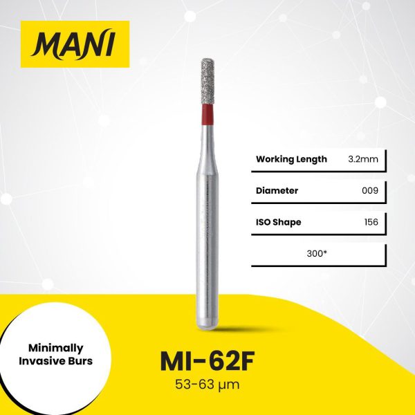 Mani Diamond Bur MI-62F Straight Cylinder Fine Grit Red FG 19mm (5)