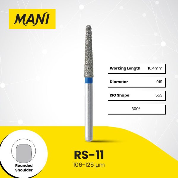 Mani Diamond Bur RS-11 Round Edge Taper Standard Grit Blue FG 19mm (5)