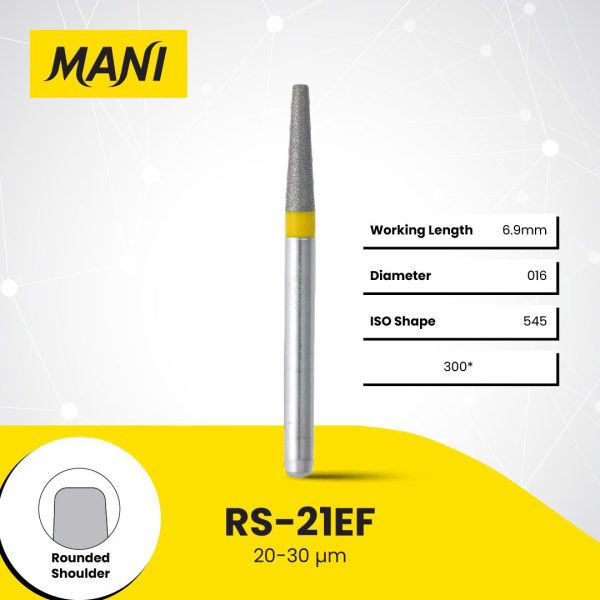 Mani Diamond Bur RS-21EF Round Edge Taper Extra Fine Grit Yellow FG 19mm (5)