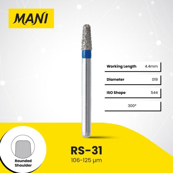 Mani Diamond Bur RS-31 Round Edge Taper Standard Grit Blue FG 19mm (5)