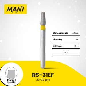 Mani Diamond Bur RS-31EF Round Edge Taper Extra Fine Grit Yellow FG 19mm (5)