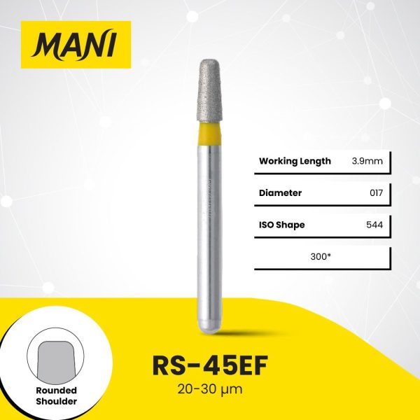 Mani Diamond Bur RS-45EF Round Edge Taper Extra Fine Grit Yellow FG 19mm (5)