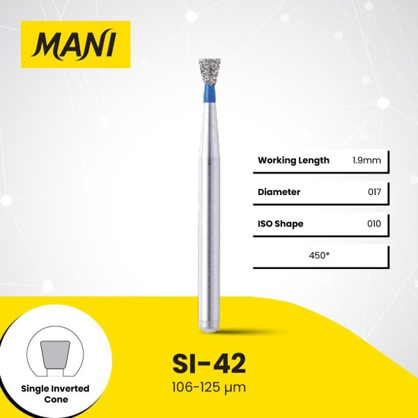 Mani Diamond Bur SI-42 Inverted Cone Standard Grit Blue FG 19mm (5)