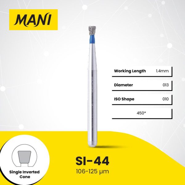 Mani Diamond Bur SI-44 Inverted Cone Standard Grit Blue FG 19mm (5)