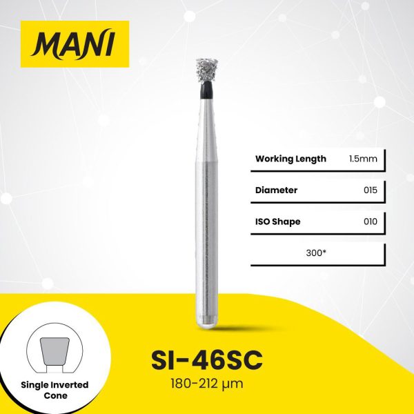 Mani Diamond Bur SI-46SC Inverted Cone Super Coarse Grit Black FG 19mm (5) Mani Diamond Bur SI-46SC Inverted Cone Super Coarse Grit Black FG 19mm (5)