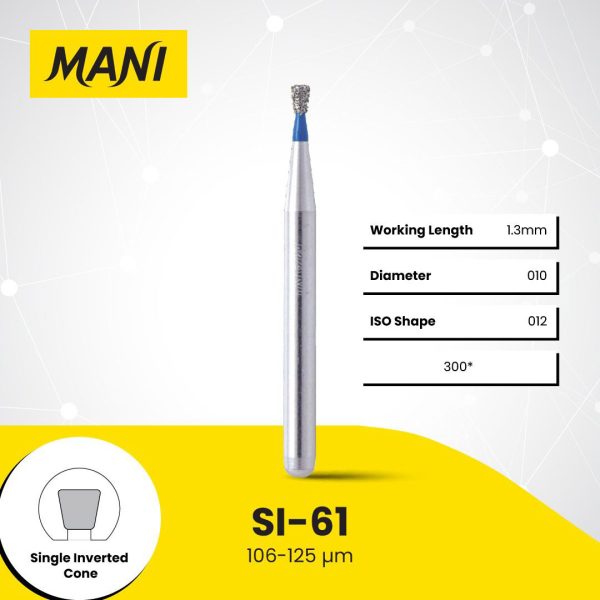 Mani Diamond Bur SI-61 Inverted Cone Standard Grit Blue FG 19mm (5)