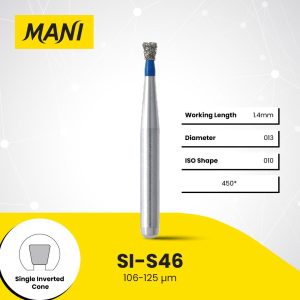 Mani Diamond Bur SI-S46 Inverted Cone Standard Grit Blue FG SS Short Shank 16.5mm (5)