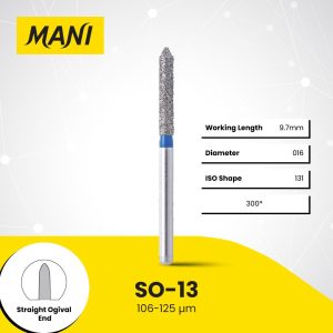 Mani Diamond Bur SO-13 Bevelled End Cylinder Standard Grit Blue FG 19mm (5)