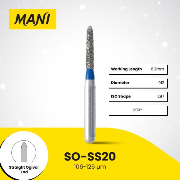 Mani Diamond Bur SO-SS20 Curettage Standard Grit Blue FG SS Super Short Shank 14.5mm (5) Mani Diamond Bur SO-SS20 Curettage Standard Grit Blue FG SS Super Short Shank 14.5mm (5)