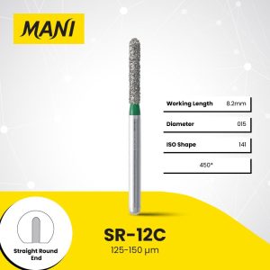 Mani Diamond Bur SR-12C Round End Cylinder Coarse Grit Green FG 19mm (5)