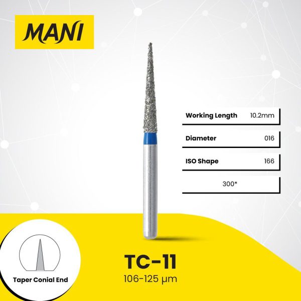Mani Diamond Bur TC-11 Pointed Cone Standard Grit Blue FG 19mm (5)
