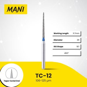 Mani Diamond Bur TC-12 Pointed Cone Standard Grit Blue FG 19mm (5)