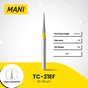 Mani Diamond Bur TC-21EF Pointed Cone Extra Fine Grit Yellow FG 19mm (5)