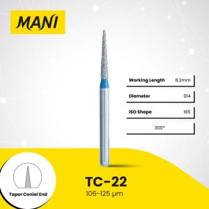 Mani Diamond Bur TC-22 Pointed Cone Standard Grit Blue FG 19mm (5)
