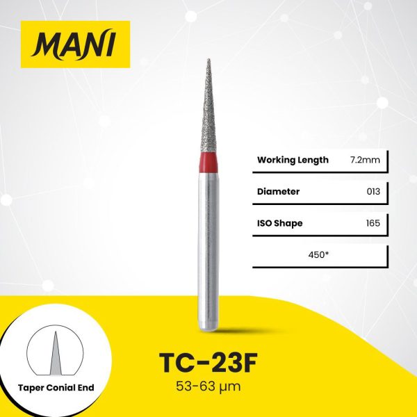 Mani Diamond Bur TC-23F Pointed Cone Fine Grit Red FG 19mm (5)