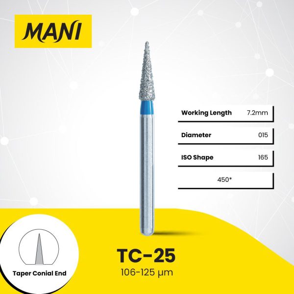 Mani Diamond Bur TC-25 Pointed Cone Standard Grit Blue FG 19mm (5)