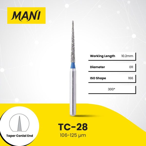 Mani Diamond Bur TC-28 Pointed Cone Standard Grit Blue FG 19mm (5)