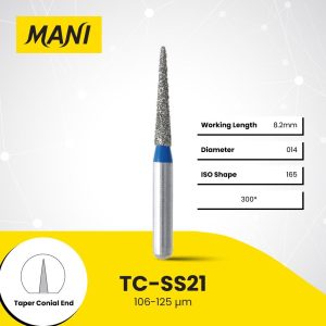 Mani Diamond Bur TC-SS21 Pointed Cone Standard Grit Blue FG SS Super Short Shank 14.5mm (5)