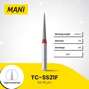 Mani Diamond Bur TC-SS21F Pointed Cone Fine Grit Red FG SS Super Short Shank 14.5mm (5)