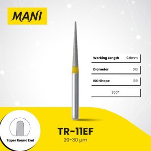 Mani Diamond Bur TR-11EF Round End Taper Extra Fine Grit Yellow FG 19mm (5)