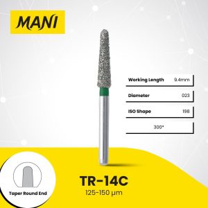 Mani Diamond Bur TR-14C Round End Taper Coarse Grit Green FG 19mm (5)