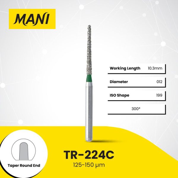Mani Diamond Bur TR-224C Round End Taper Coarse Grit Green FG 19mm (5)