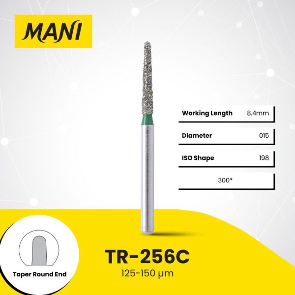 Mani Diamond Bur TR-256C Round End Taper Coarse Grit Green FG 19mm (5)