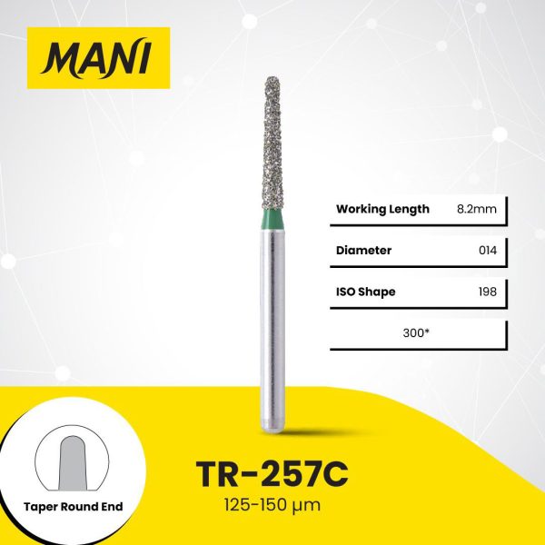 Mani Diamond Bur TR-257C Round End Taper Coarse Grit Green FG 19mm (5)