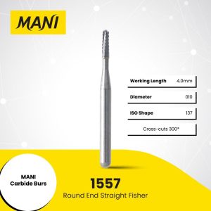 Mani Tungsten Carbide Bur 1557 010 Round End Straight Fissure FG 19mm (10)