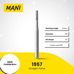 Mani Tungsten Carbide Bur 1957 010 Straight Fissure FG 19mm (10)