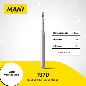 Mani Tungsten Carbide Bur 1970 010 Round End Taper Fissure FG 19mm (10)