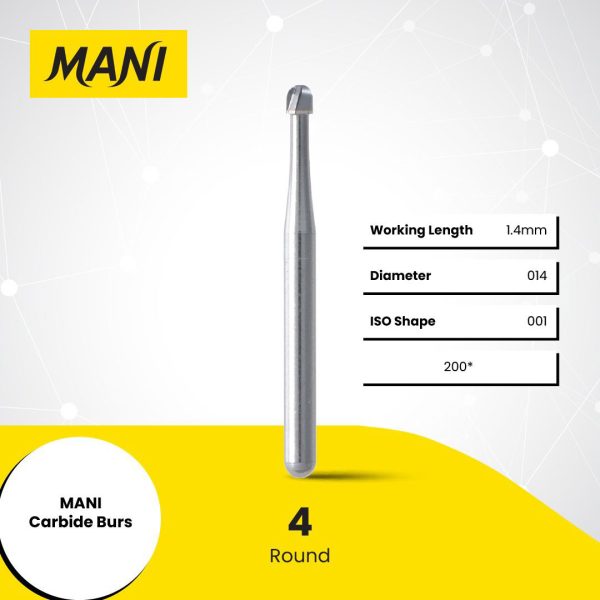 Mani Tungsten Carbide Bur 4 014 Round FG 19mm (10) Mani Tungsten Carbide Bur 4 014 Round FG 19mm (10)
