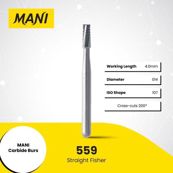 Mani Tungsten Carbide Bur 559 014 Straight Fissure FG 19mm (10) Mani Tungsten Carbide Bur 559 014 Straight Fissure FG 19mm (10)