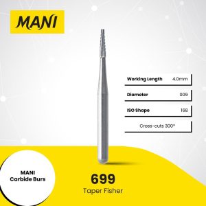 Mani Tungsten Carbide Bur 699 009 Taper Fissure FG 19mm (10)
