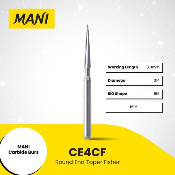 Mani Tungsten Carbide Bur CE4-CF 014 Round End Taper Fissure FG 19mm (10) Mani Tungsten Carbide Bur CE4-CF 014 Round End Taper Fissure FG 19mm (10)