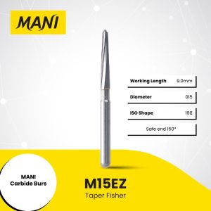Mani Tungsten Carbide Bur M15EZ 015 Safe End Taper Fissure FG 19mm (10)