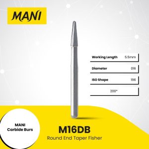 Mani Tungsten Carbide Bur M16DB 016 Round End Taper Fissure FG 19mm (10)