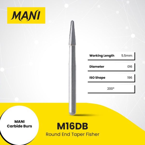 Mani Tungsten Carbide Bur M16DB 016 Round End Taper Fissure FG 19mm (10) Mani Tungsten Carbide Bur M16DB 016 Round End Taper Fissure FG 19mm (10)