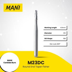 Mani Tungsten Carbide Bur M23DC 012 Round End Taper Fissure FG 19mm (10)